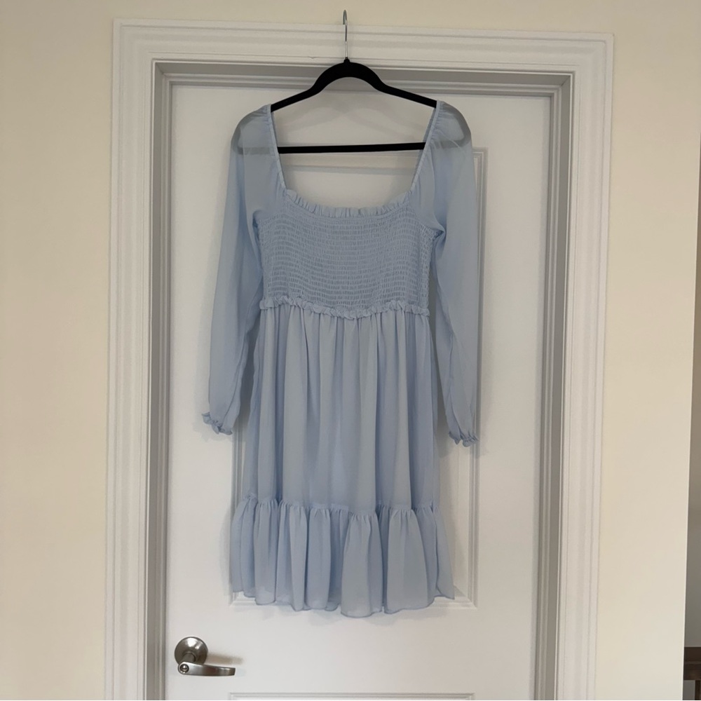 Light Blue Sheer Long Sleeve Dress